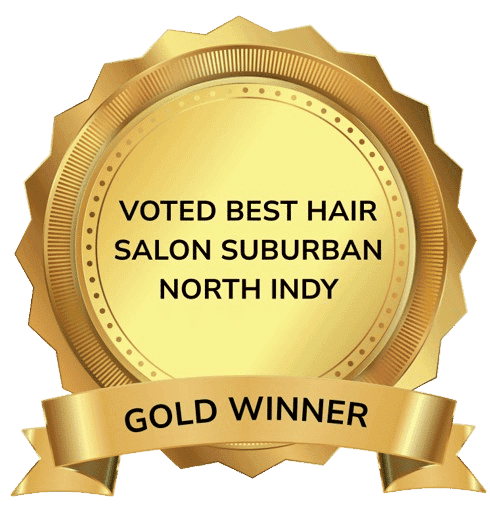 Award badge: Best Hair Salon, Suburban North Indy, Gold Winner.